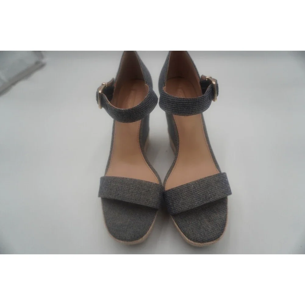ANTONIO MELANI Lauralyn Navy Blue Gold Resort Ankle Vacation Wedge Sandals Sz 9M
